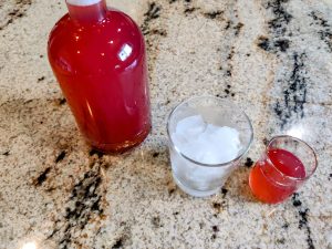 Rhubarb syrup ready to make a drink