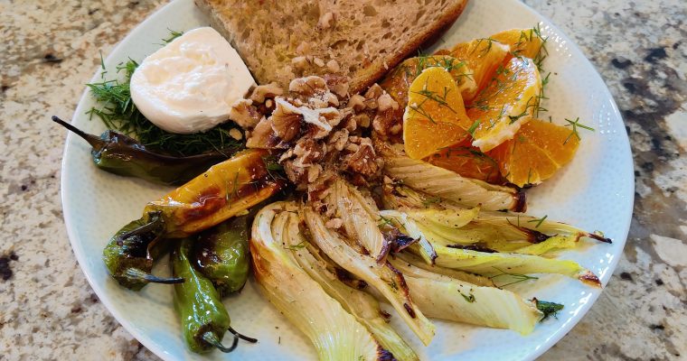 Roasted Fennel, Shishito Pepper, Orange, and Burrata Salad