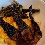 Sautéed morels with mac and cheese and green beans