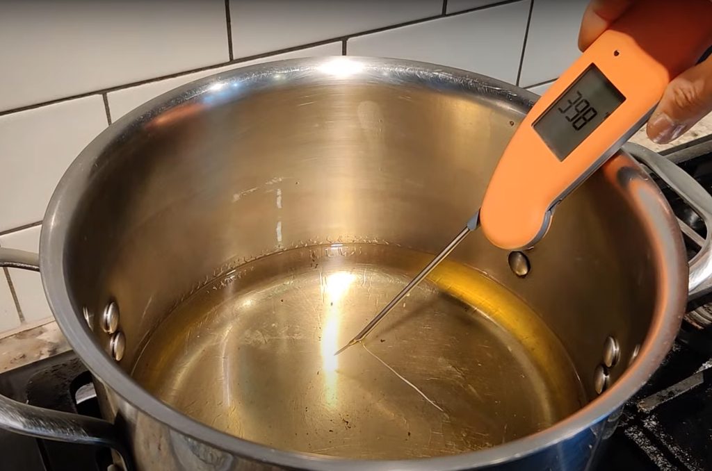 Oil in a deep pot ready for frying