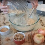 Mixing oats for apple crisp baked oatmeal