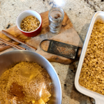 Mixing topping for apple crisp baked oatmeal