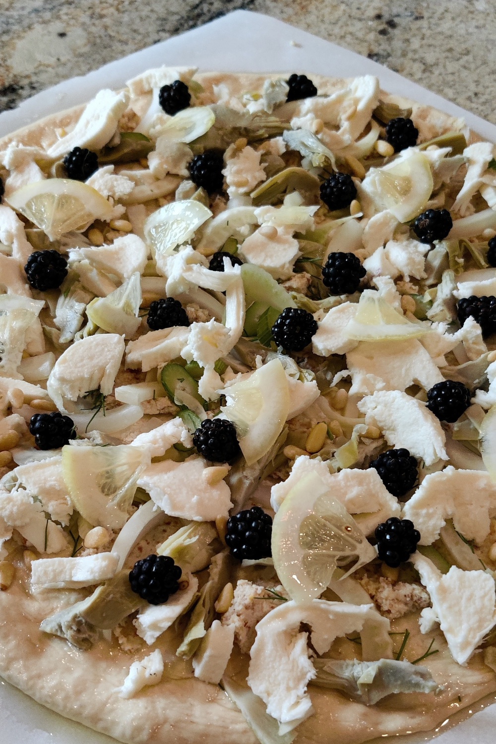 Blackberry fennel pizza ready for the oven