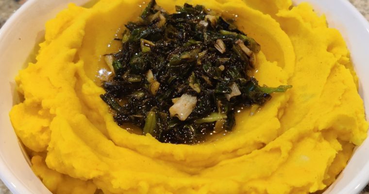 Turmeric Mashed Potatoes with Charred Scallion Butter