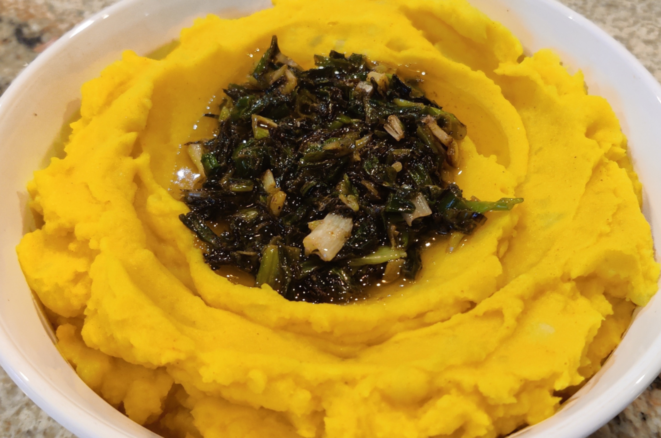 Turmeric Mashed Potatoes with Charred Scallion Butter