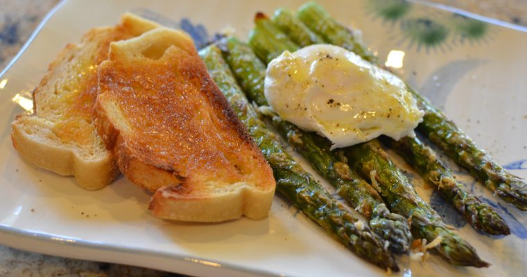 Roasted Asparagus with Parmesan, Poached Eggs & Sourdough Toast